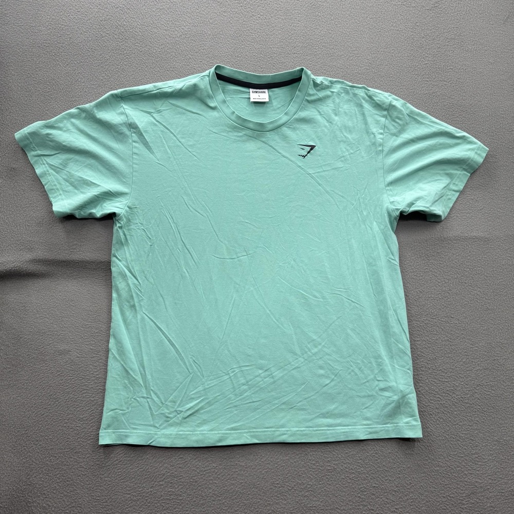 Gymshark Shirt Mens Large Green Short Sleeve Solid Logo Tee Performance